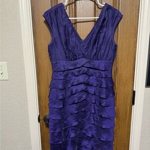 London Times Purple Ruched Tiered Midi Dress